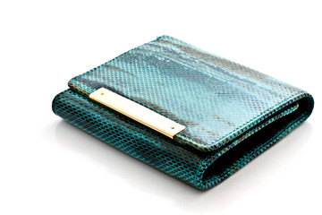 snake leather wallet on white background