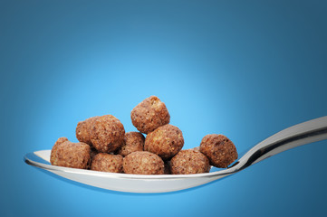Chocolate cornflakes. A dry breakfast in a spoon.