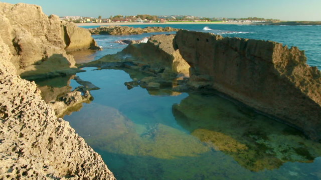 Stock Video Footage of a rocky tidal pool at the Mediterranean in Israel.