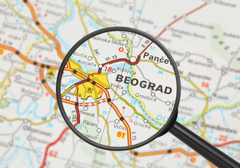 Destination - Belgrade (with magnifying glass)