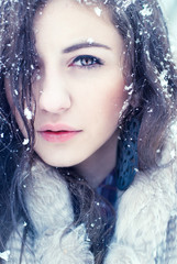 portrait of pretty girls in the winter. photos in cold tones