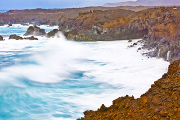 coast at Los Hervideros with huge waves in Lanzarote