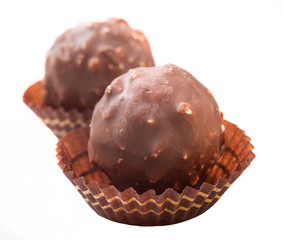 Chocolate sweets white background.