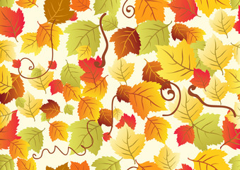 Seamless background with different autumn leaves