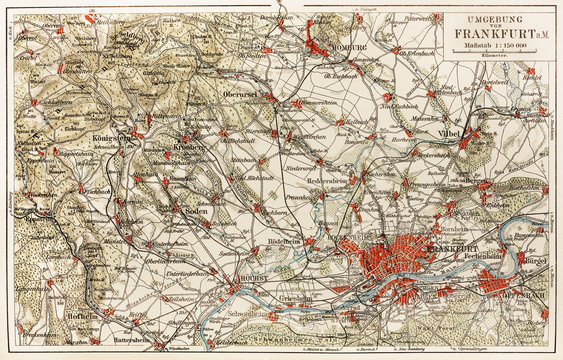 Vintage map of Frankfurt area from the beginning of 20th century