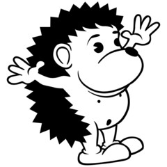 Hedgehog - Black and White cartoon illustration