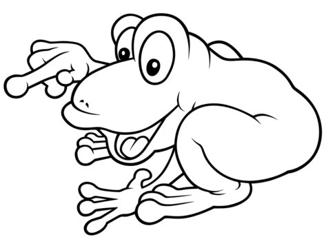 Cheerful Frog - Black and White Cartoon Illustration