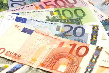 Close-up of Euro banknotes