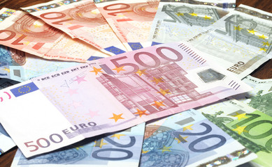 Obraz na płótnie Canvas Close-up of Euro banknotes