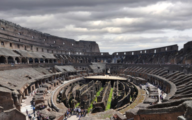 Fototapeta na wymiar Arena and underground levels at the Colosseum in Rome