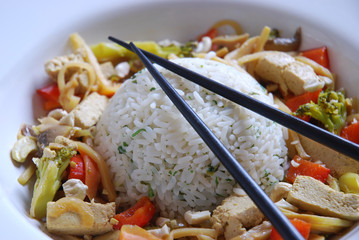 Reis mit Tofu,Gemüse und Cashews