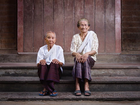 Portrait of two senior asian women looking at camera