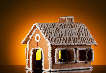 Gingerbread house on white