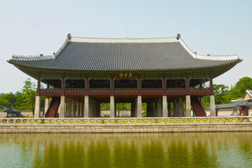 Naklejka premium Korean old buildings from outside and inside.