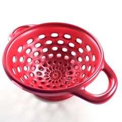 Red colander 3D illustration isolated on white background