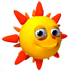 3D cheerful sun isolated on white background