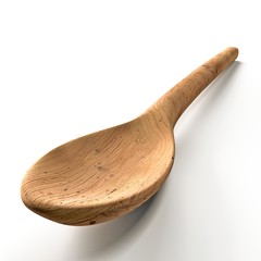 Old Wooden Spoon isolated on white background; 3D illustration