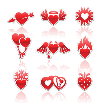 Set icons of Valentine's day red hearts signs