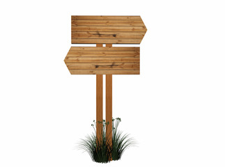 Two 3d retro wooden arrow - index on a column