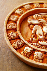 closeup of a stone carved Mayan calendar