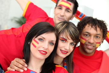 Fototapeta premium Group of young Spanish football supporters