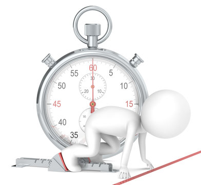 3D little human character . Stopwatch Red Theme color