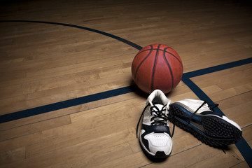 Basketball Court with ball and shoes