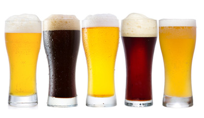 set with different glasses of beer