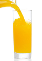 orange juice is pouring into glass
