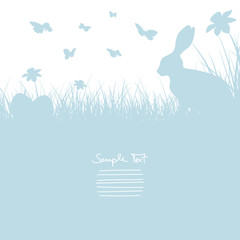 Bunny, Easter Eggs, Daffodils & Butterflies Blue