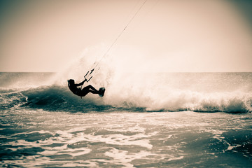 Kitesurfing in Andalusia, Spain.