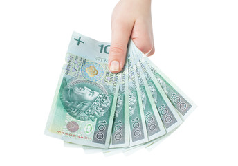 polish banknotes hundred in hands