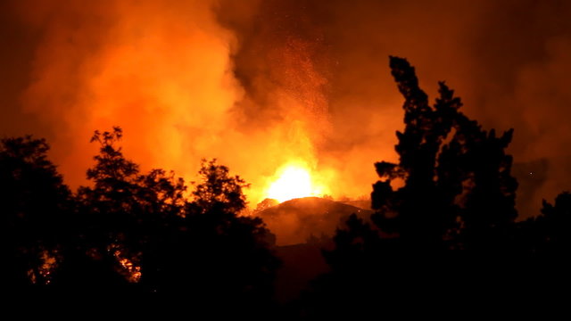 Wildfire Raging In Hills (HD)