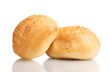 delicious buns with sesame seeds isolated on white