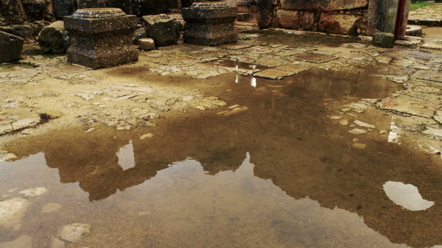 Stock Video Footage panorama of a puddle in the Bar'am ruins shot in Israel at 4k with Red.