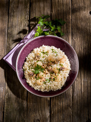 barley risotto with small sepias