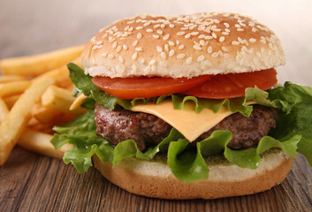 hamburger and french fries