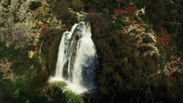Stock Video Footage panorama of Tahana Waterfall shot in Israel at 4k with Red.