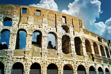 Fototapeta premium Ruins of great stadium Colosseum, Rome, Italy