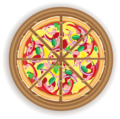 pizza cut on a wooden board