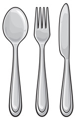 knife, fork and spoon