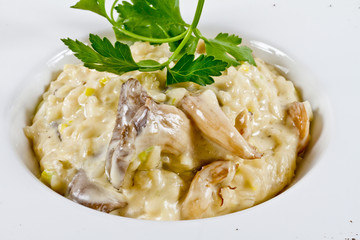 Bowl of mushroom risotto.