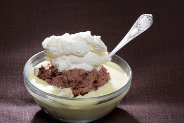 Schokoladenpudding mit Sahne und Vanillesoße