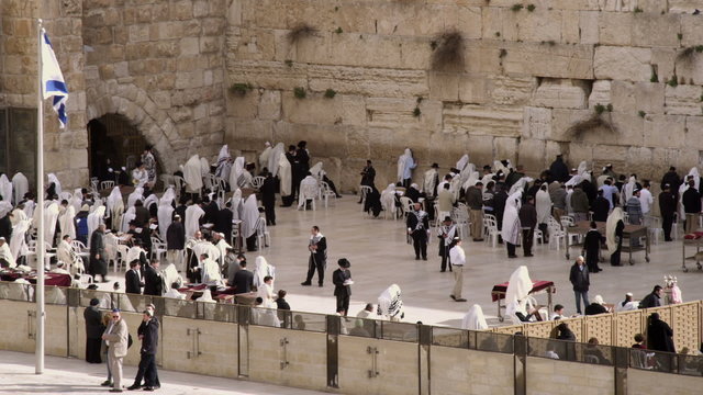 Stock Video Footage of Jews at the Western Wall filmed in Israel at 4k with Red.