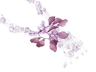 necklace with violet leaves isolated on white