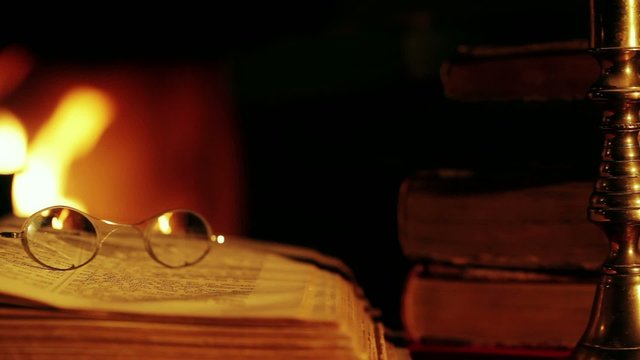 Reading in front of the fireplace