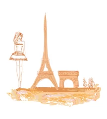Foto op Plexiglas mooie vrouwen Winkelen in Parijs - vectorkaart © diavolessa