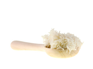 cooked rice on a wooden spoon