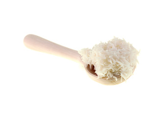 cooked rice on a wooden spoon