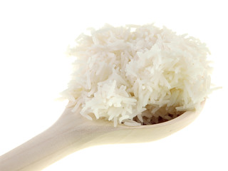 cooked rice on a wooden spoon